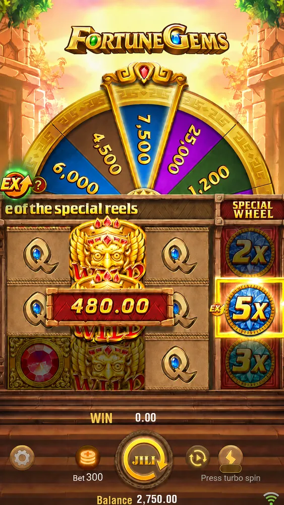 Fortune Gems México pantalla para ganar con multiplicador 5x y pago de 480