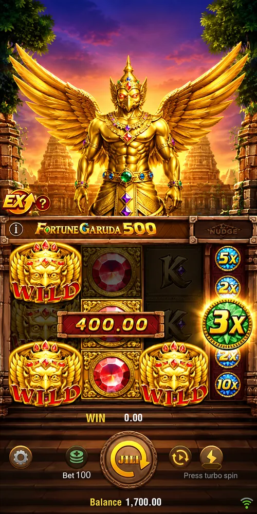 Fortune Garuda 500 México con símbolo Wild, multiplicador 3x y pago de 400