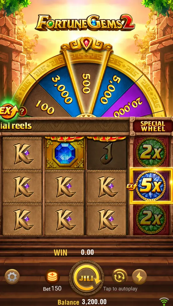 Pantalla de Fortune Gems 2 México con rueda especial y multiplicador 5x